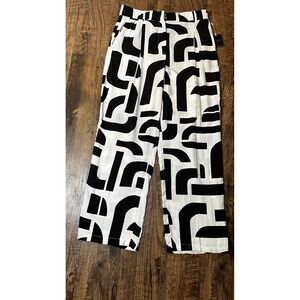 Christian Siriano Black White Geometric Abstract Wide Leg Pants Size 10